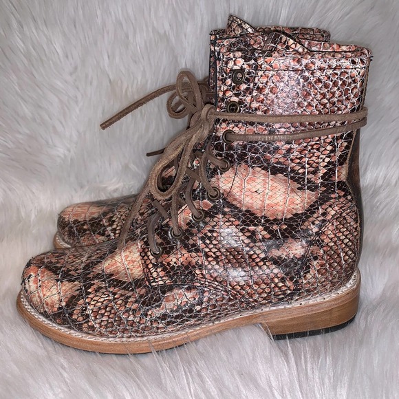 RARE Freebird Manchester Leather Combat Boots, Pink Snake - Picture 5 of 11